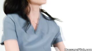 Oily tribbing of big tits on massage session