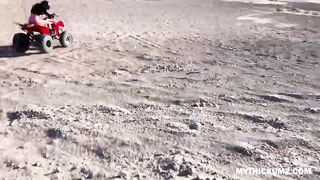 Showing perfect ass while riding an ATV