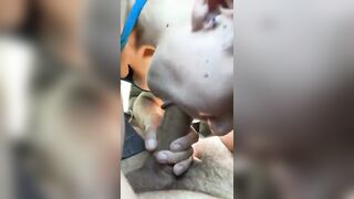 Giovane puttanella in auto succhia e beve