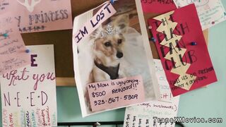 Uomo barbuto scopa barista shemale