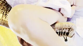 Stepmom fucks herself outdoors and sucks her son's cock