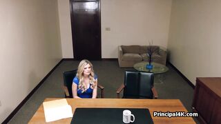 Busty milf called in after the principal found smut