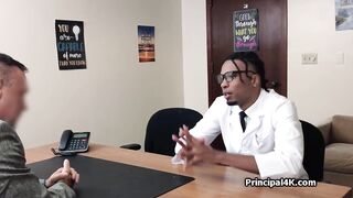 Ebony milf milks interracial cock duo