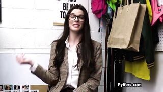 Brunette thief gags and fucks in glasses